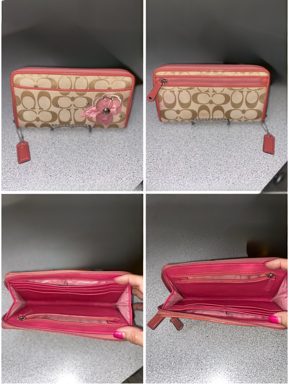 Coach Bleeker Signature Floral Tote Pink Trim Daisy Flower Applique 3 Piece Set - Picture 6 of 15